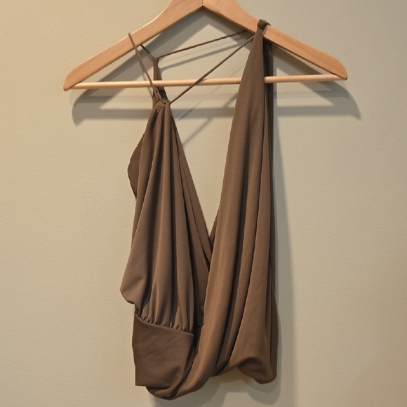 ZARA Brown Draped Asymmetrical Top SMALL - Picture 2 of 8